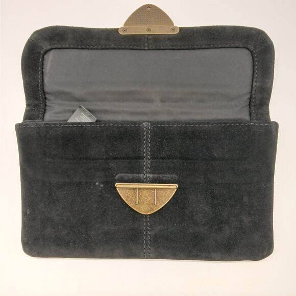 Forever 21 Suede 100% Leather Envelope Clutch Bag Handbag Gold-Tone Clasp Black - Picture 3 of 7